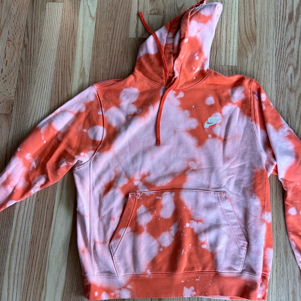 Nike Orange and White Tie-Dye Hoodie